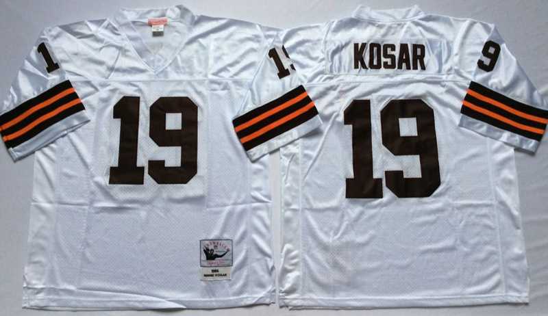 Browns 19 Bernie Kosar White M&N Throwback Jersey->nfl m&n throwback->NFL Jersey